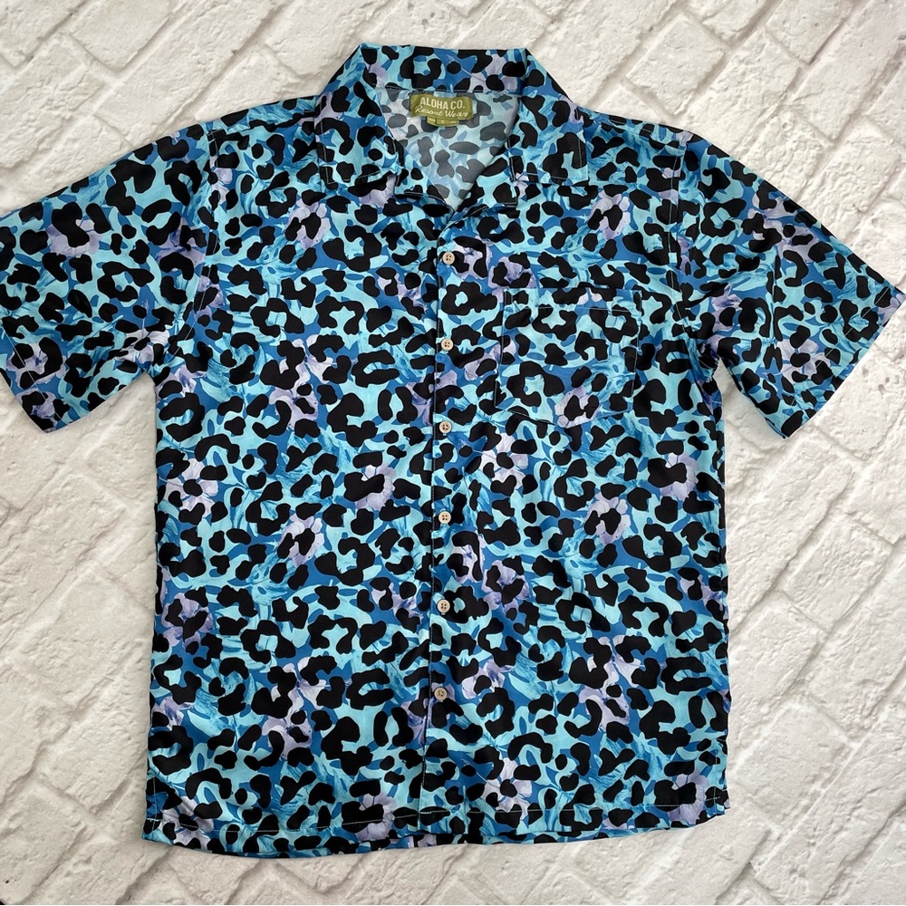 Aloha Co Resort Wear Hawaiian Button Shirt Men’s S Blue Floral Tropical Vacation